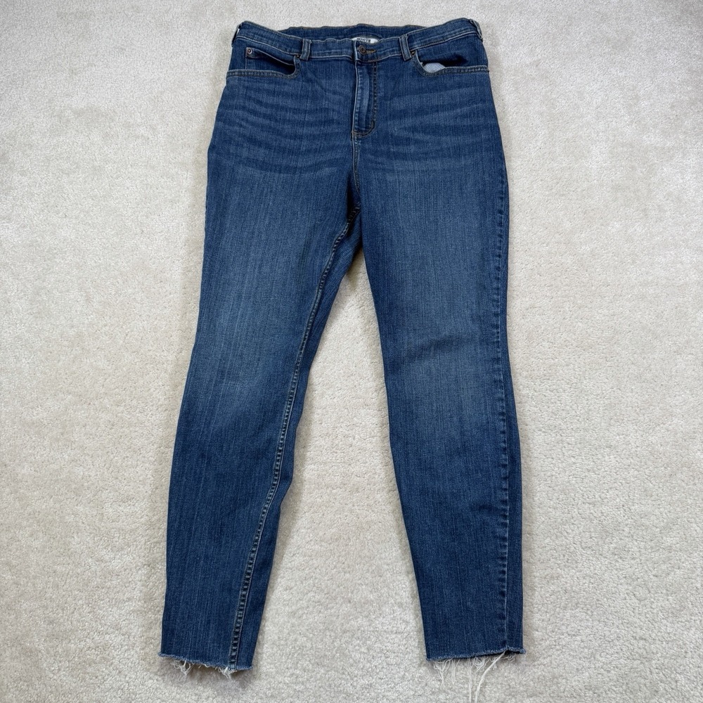 Duluth Trading Daily Denim High Rise Skinny Jeans Womens Size 14 Blue Raw Hem